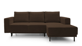 Ecksofa mit Schlaffunktion Rodario Mini dunkelbraun mit Stauraum, rechtsseitig aus Cord.