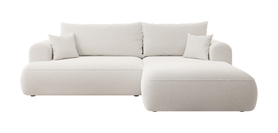 Ecksofa mit Schlaffunktion Ovo L-förmig cremefarben mit Stauraum Boucle rechtsseitig