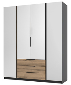 Kaja Kleiderschrank mit vier Türen, Spiegeln und drei Schubladen, 200 cm, Eiche Evoke/schwarz
