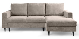 Ecksofa mit Schlaf-Funktion Nalika L-förmig mit Stauraum beige Cord rechtsseitig