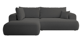 Ecksofa mit Schlafunktion Ovo L-förmig mit Armlehne und Stauraum dunkelgrau Boucle linksseitig