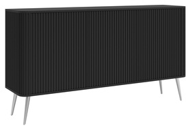 Ovaler Kommode mit Rillen, dreitürig, 163 cm, schwarz mit silbernen Beinen