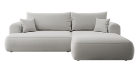 Ecksofa mit Schlaffunktion Ovo L-förmig graue Velours mit Stauraum in pflegeleichter Stoff rechte Seite