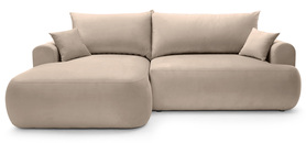 Ecksofa mit Schlaffunktion Ovo L-förmig links mit Stauraum beige Samt leicht zu reinigen