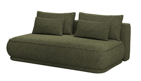 Schlafcouch für drei Personen Leanno mit Stauraum olivgrüne Boucle
