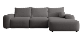 Ecksofa mit Schlaffunktion Carnos L-förmig mit Ball, einzelne Kissen in dunkelgrauem hydrophobem Chenille, rechtsseitig