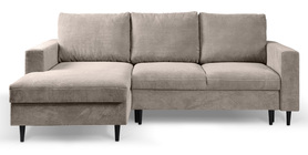 Ecksofa mit Schlaffunktion Nalika L-förmig mit Stauraum beiger Cordstoff linksseitig