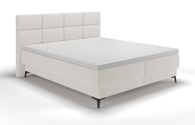 Kontinentalbett 140x200 cm Rektango mit Stauraum und Topper aus cremefarbenem Velvet